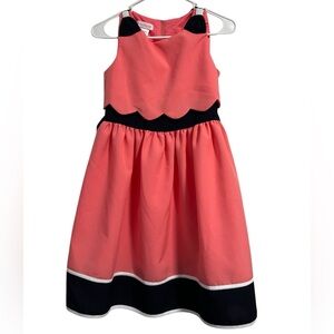 Bonnie Jean Girls Size 14 Coral and Black Scallop Sleeveless Fit & Flare Dress